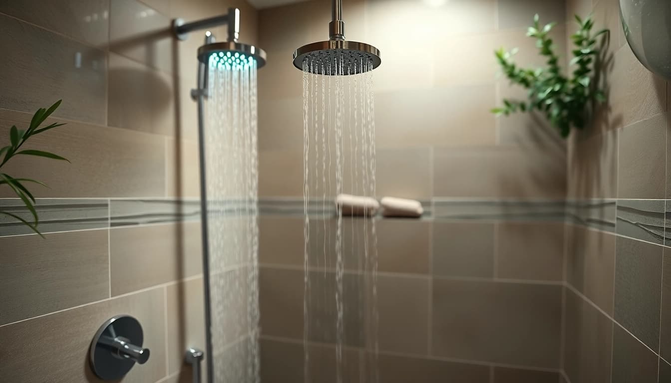 Experience luxurious elegant showers with modern design and natural ambiance.