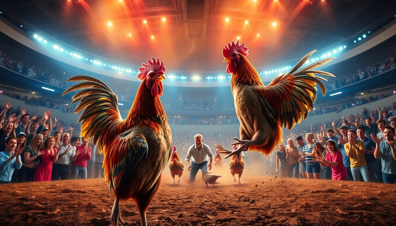 Live cockfighting event at SV368, showcasing excitement and energy on sv368win.live.