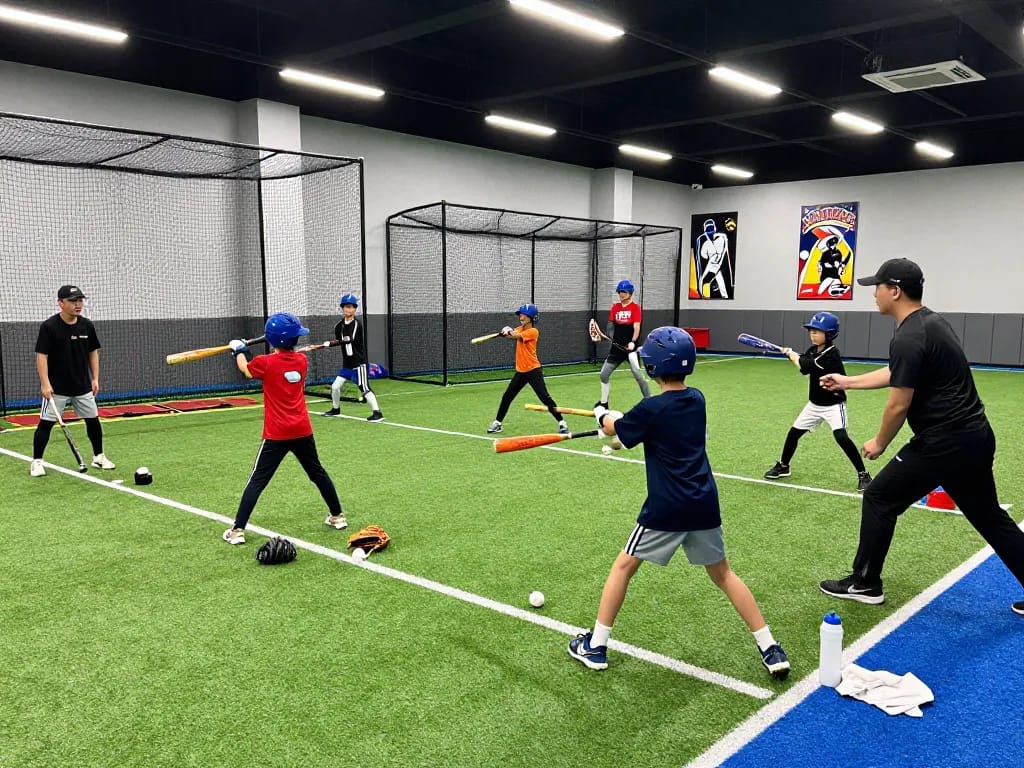 Hit club training session with young players practicing baseball skills indoors