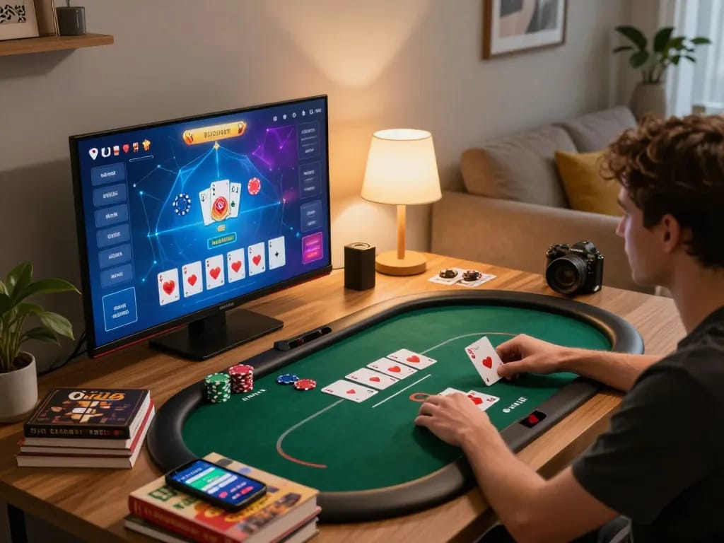 Play poker online with uu88 casino app in a comfortable home setting.
