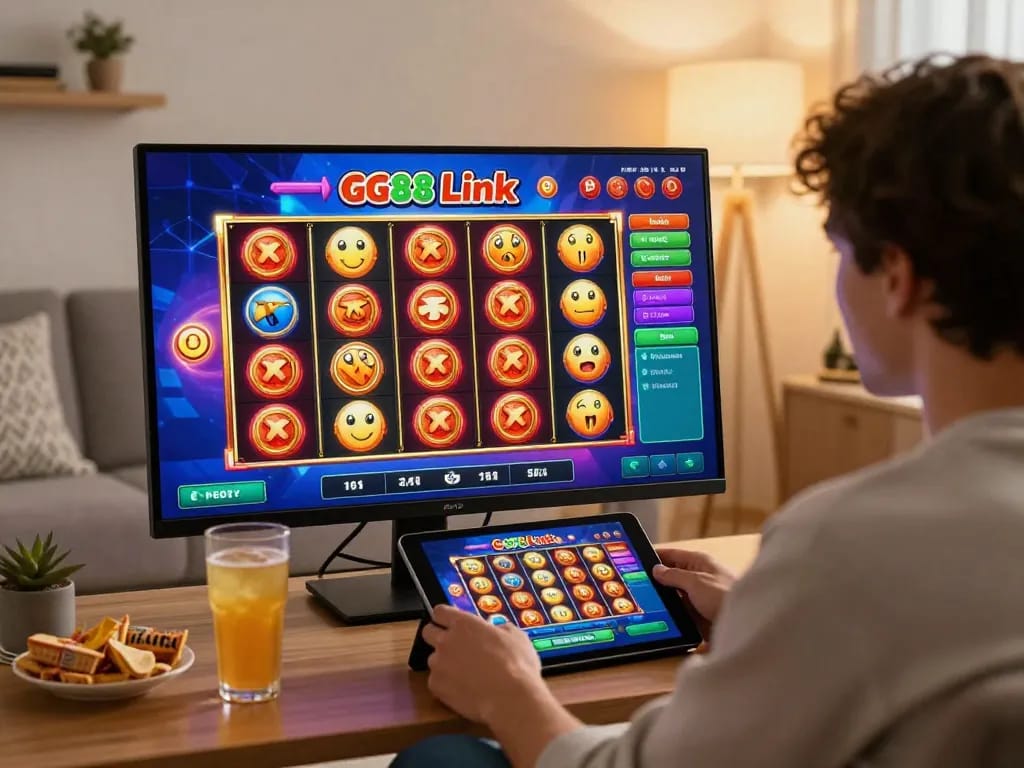 Experience thrilling gameplay with GG88 slot Link while enjoying online slots in a cozy home setting.