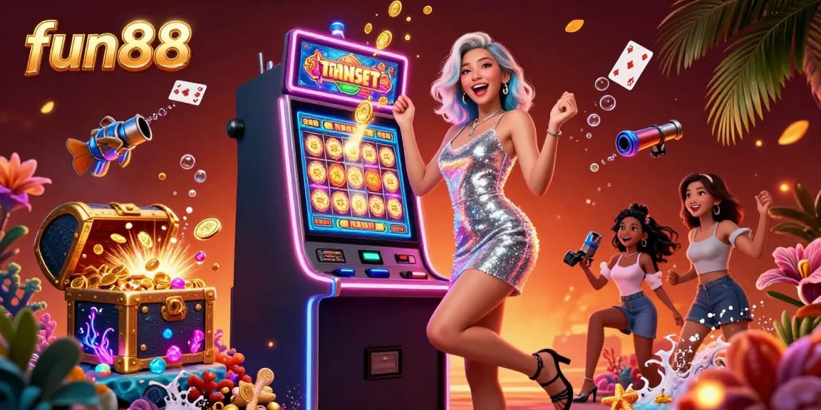 Engage with the excitement at fun88, where players celebrate jackpot wins surrounded by vibrant casino elements.