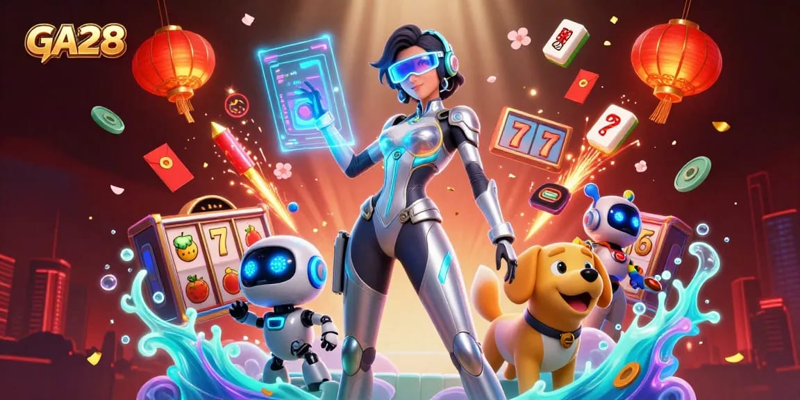 Experience the vibrant GA28 digital casino scene with stunning visuals and dynamic slot game elements.