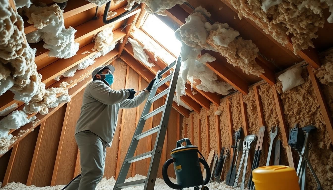 Efficient loft spray foam removal service in action by a professional technician.