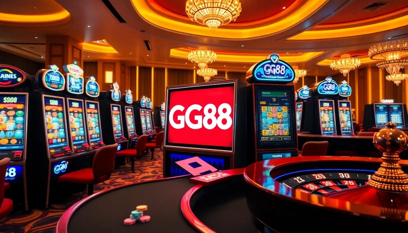 Experience the thrill of winning at GG88 slot Link with vibrant slot machines in a luxurious casino setting.