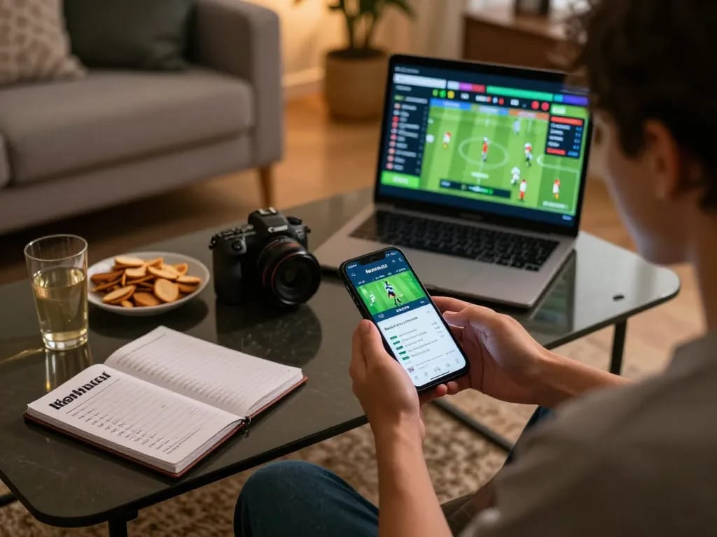 Engaged user exploring keonhacai betting app while enjoying a cozy home environment.