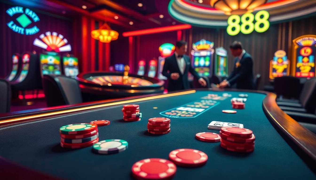 Experience the excitement of pg 88 in a luxurious casino setting with vibrant tables and lively games.