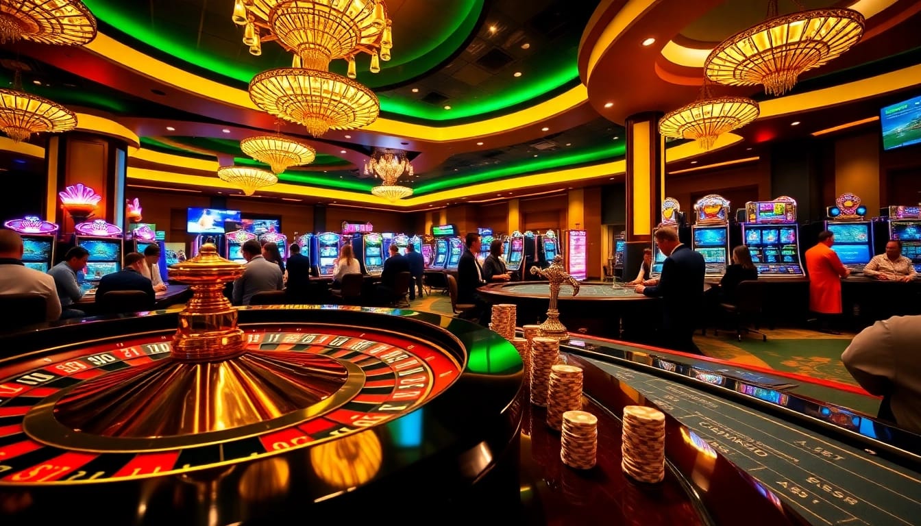 Players enjoy thrilling games at F168's vibrant casino, featuring roulette, slots, and poker.