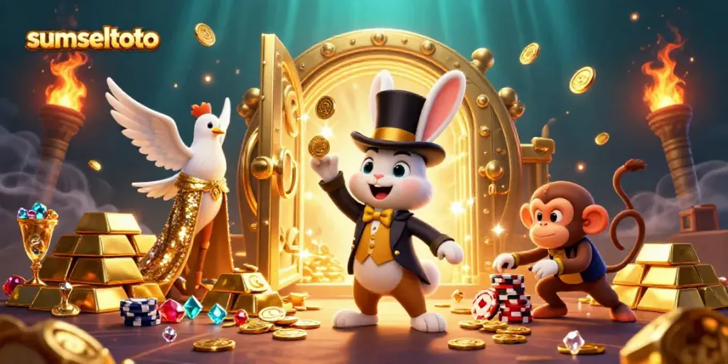 Win big with sumseltoto in this vibrant casino scene featuring magic and treasure.