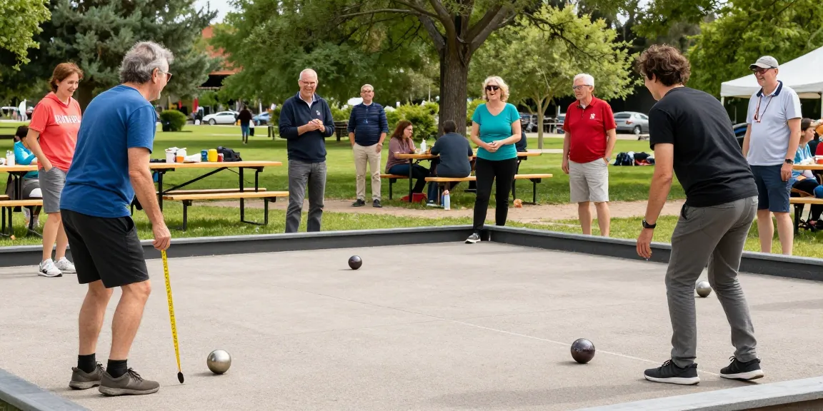 Petanque players enjoying a sunny day at a park, showcasing fopikotapontiana.org community spirit.