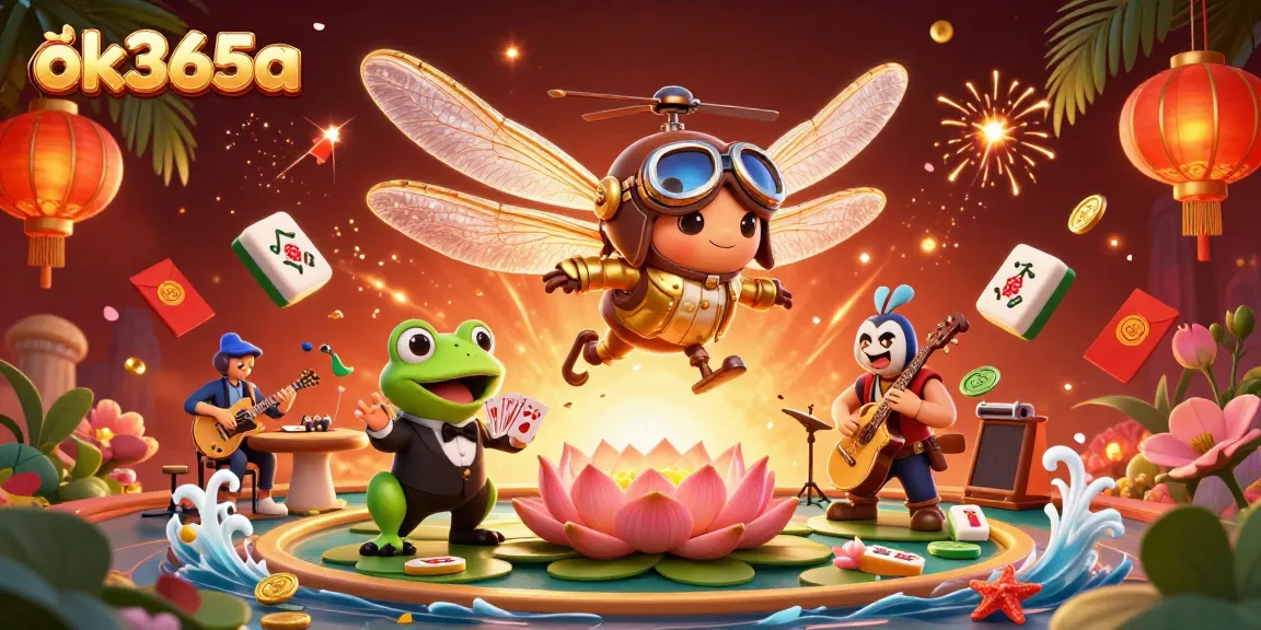 Engage with the vibrant world of ok365a at a lily pad casino with unique characters and gaming elements.