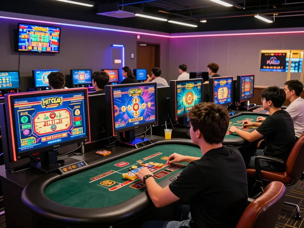 Hit club players enjoying engaging casino games in a vibrant gaming lounge.