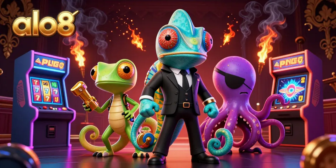 Experience thrilling gaming action at alo8 with colorful characters and vibrant casino elements all around.