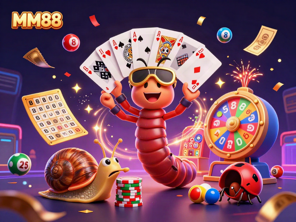 Engage in exciting gameplay at MM88 with a thrilling casino scene featuring vibrant characters and dynamic elements.