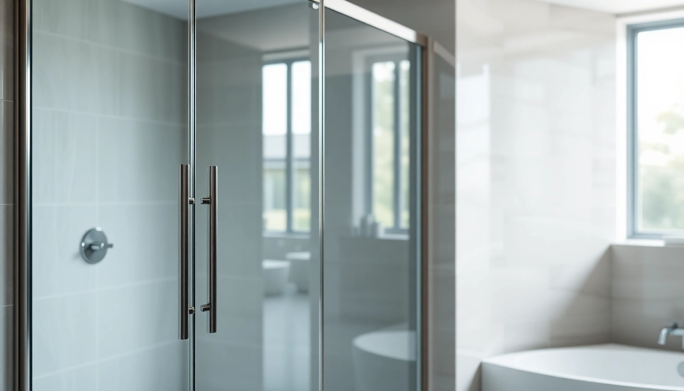 Show elegant shower doors featuring sleek glass and modern design placed in a stylish bathroom.