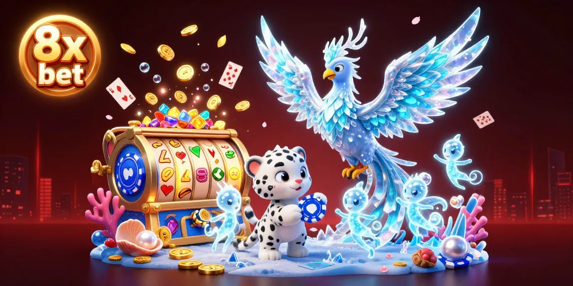Experience winning thrills with 8x bet in a lively casino setting featuring vibrant characters and symbols.