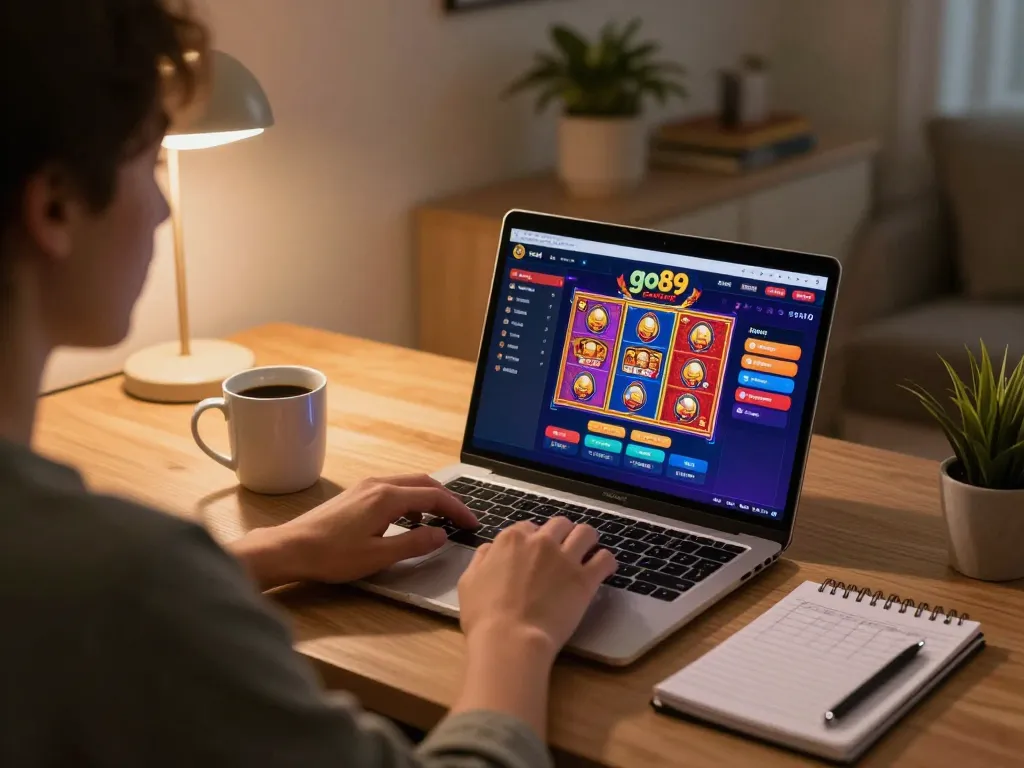 Engaging user experiences with go89 online casino gaming at home, showcasing vibrant game interfaces and strategy notes