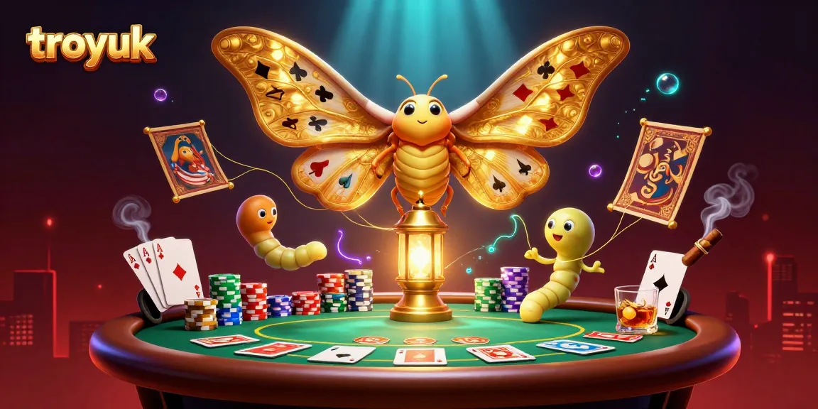 Engage with thrilling gameplay at troyuk showcasing a majestic moth and vibrant casino elements.