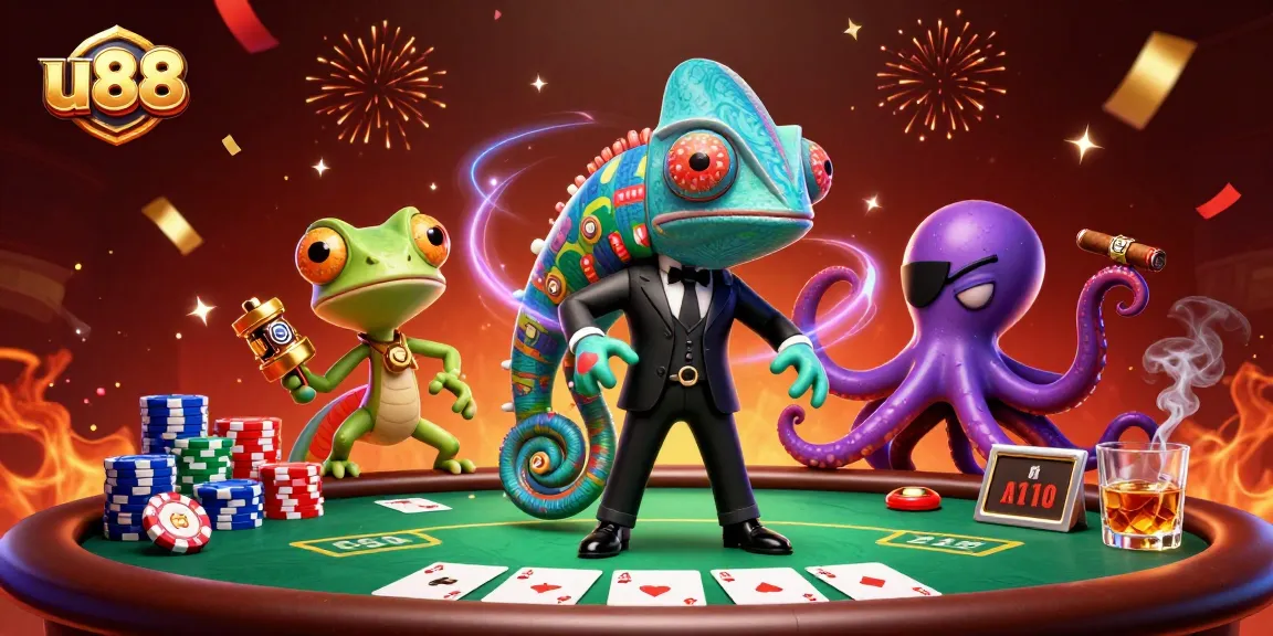 Experience thrilling casino action with u88 in a vibrant 3D illustration featuring dynamic card games.