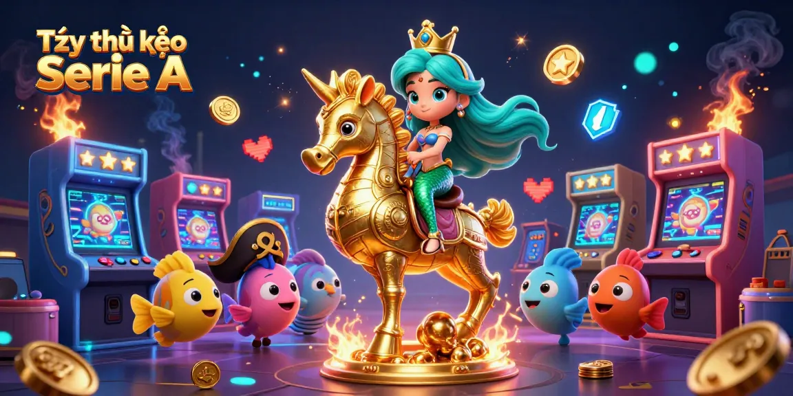Tỷ lệ kèo Serie A highlighted in a vibrant 3D illustration featuring a mermaid and gaming elements.