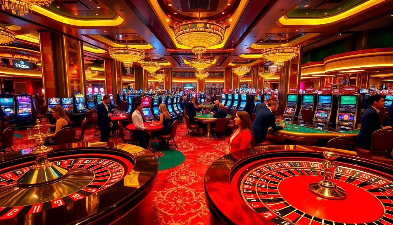 Play in the thrilling atmosphere of tg88 casino with vibrant tables and slot machines.