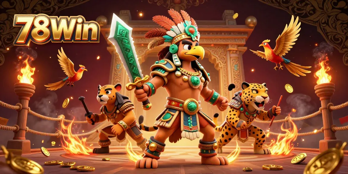 Experience thrilling betting with 78Win at a vibrant casino featuring warriors and gold coins.