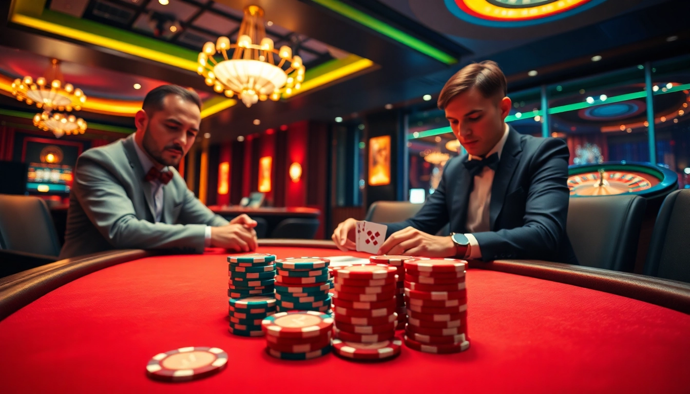 Play poker at RR88, featuring high-stakes chips and a luxurious casino ambiance.