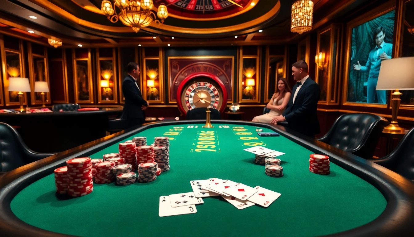 Experience the thrill of gambling at 68VIP with vibrant casino visuals showcasing poker tables and roulette.