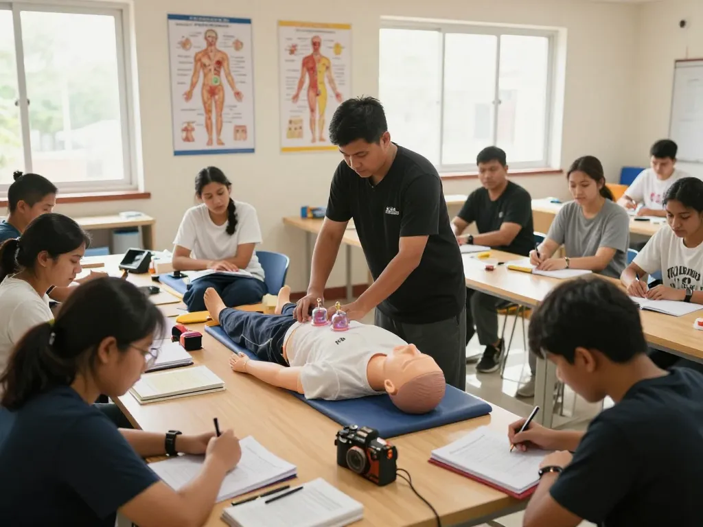 Hands-on hijama certification UK training session with diverse students and instructor.