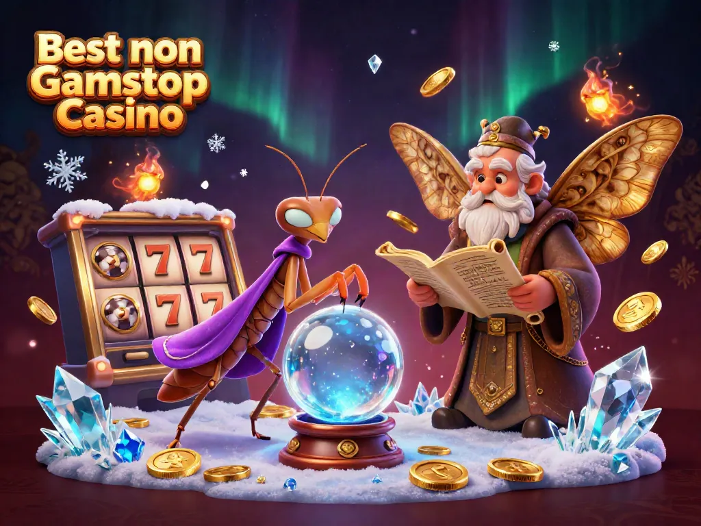 Engage with the Best non Gamstop Casino scene featuring mystical fortune teller elements and vibrant gaming symbols.