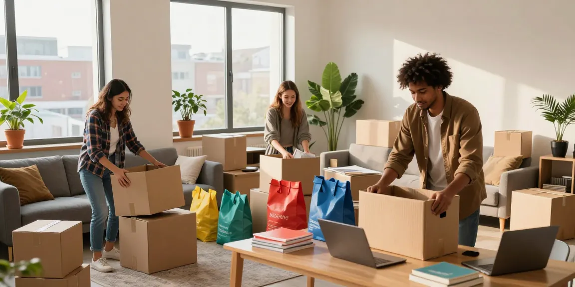 Student Accommodation Northampton in a modern shared living space with diverse students unpacking and settling in.