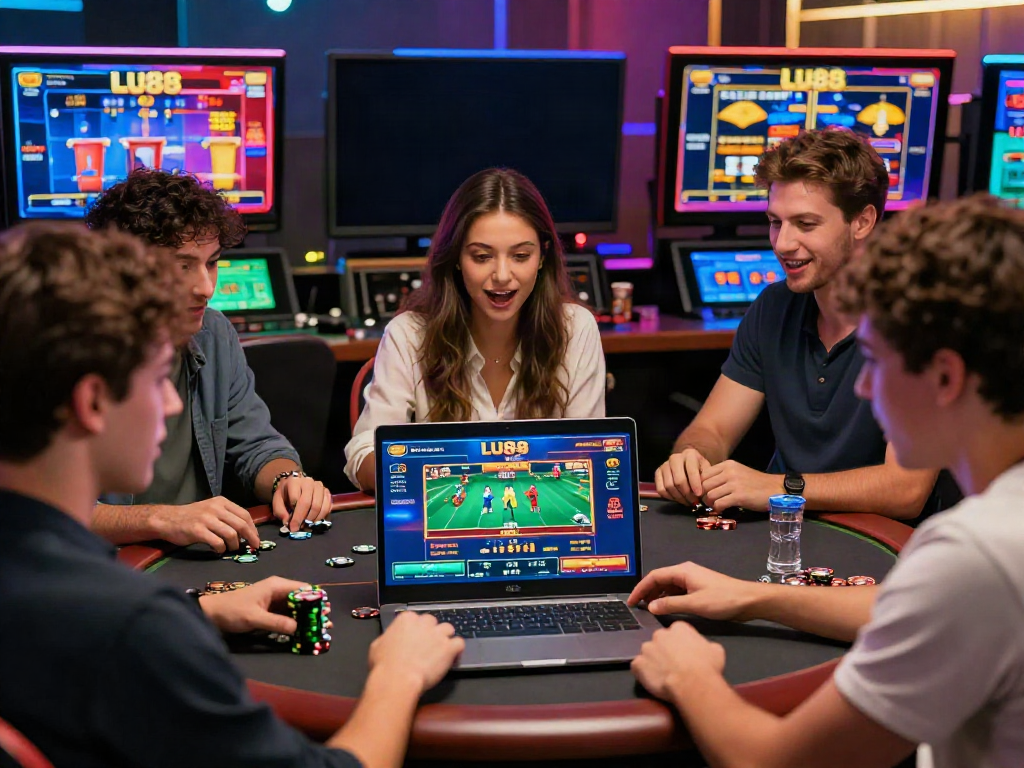 Group enjoying LU88 online games, showcasing excitement in a vibrant gaming atmosphere.