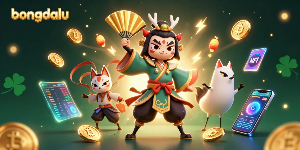 Bet on Bongdalu with stunning visuals of kabuki warrior and cryptocurrency elements in vibrant colors.