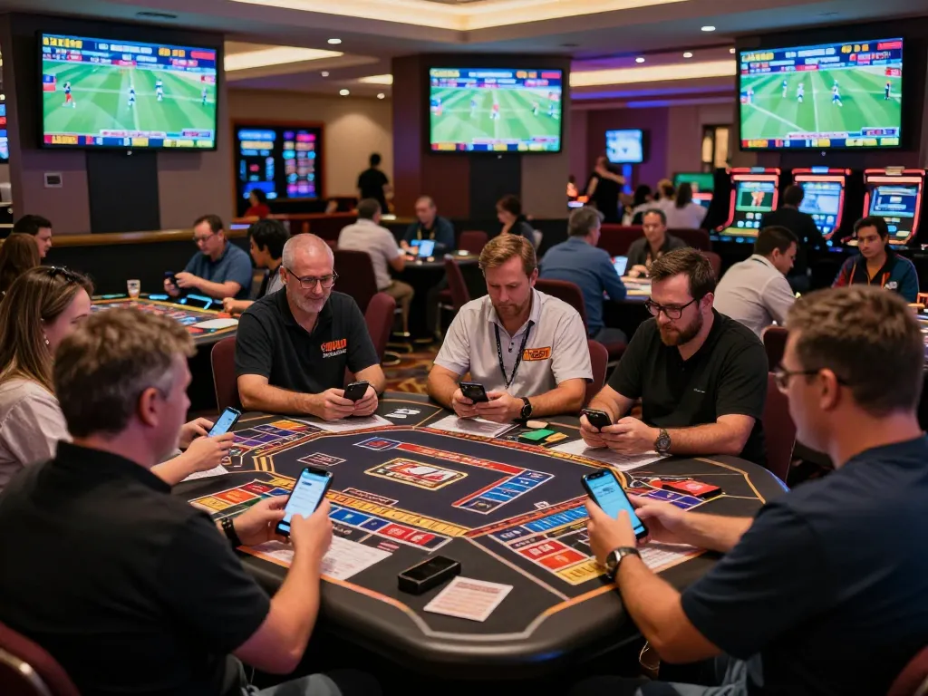 Engaged bettors placing wagers in an exciting sports betting environment featuring de bet.