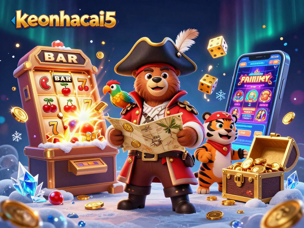 Join the adventure of keonhacai5 as the pirate bear and his crew celebrate with a dazzling jackpot!