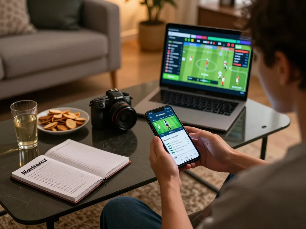 Engaged user exploring keonhacai betting app while enjoying a cozy home environment.
