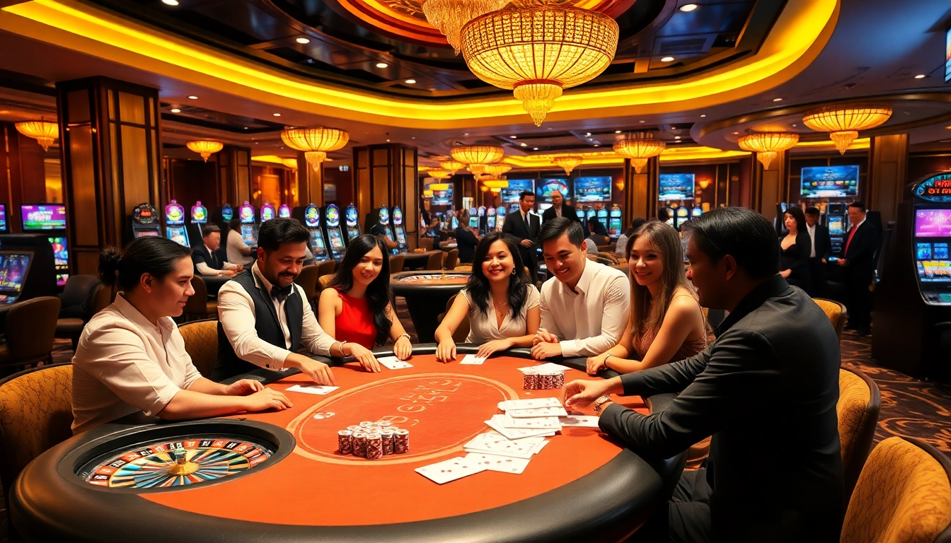 Players enjoying a thrilling poker game at https://bem88.com casino, showcasing excitement and strategy.