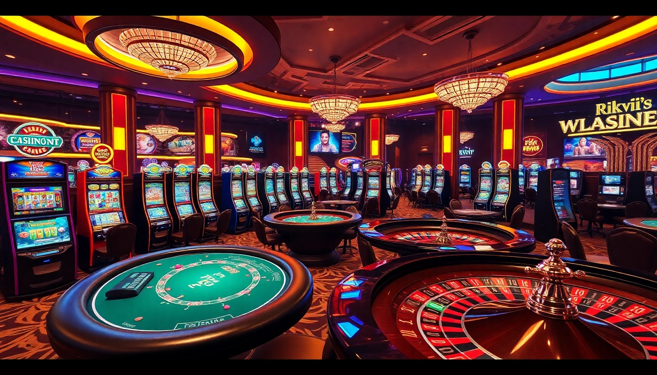 Engaging players with thrilling casino games at rikvip.gb.net, featuring poker tables and colorful slot machines.