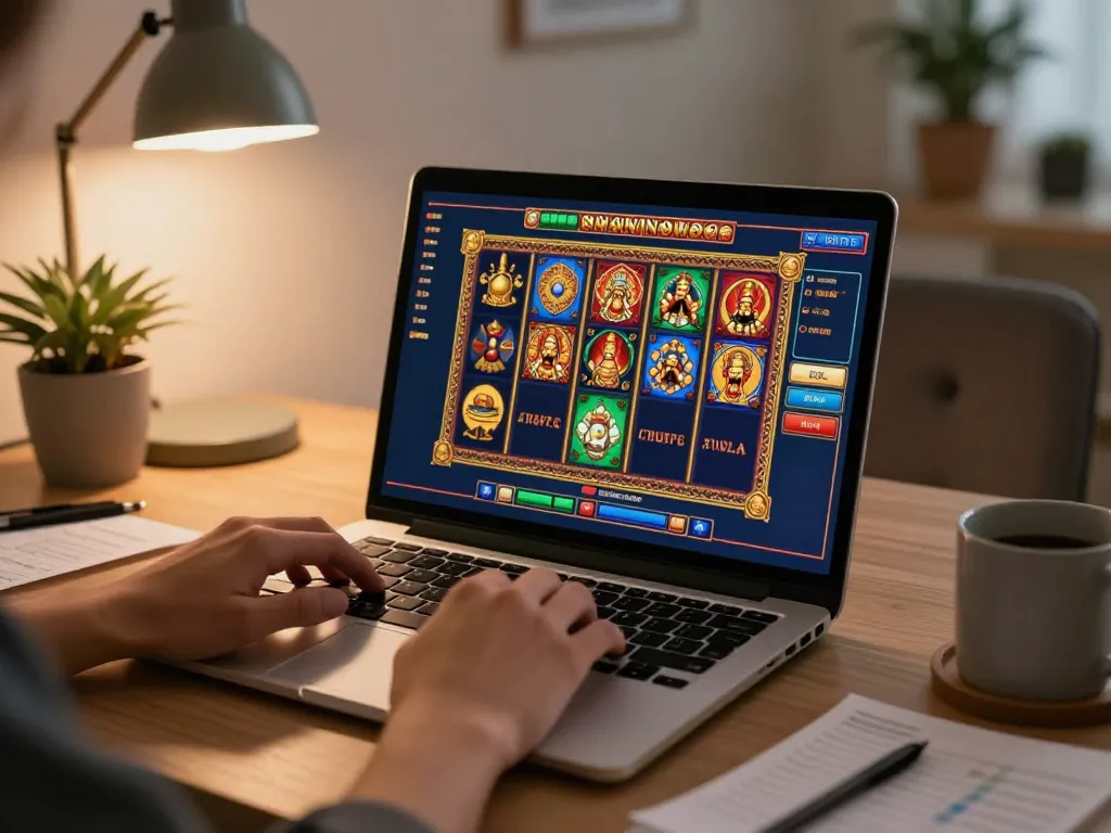 Pemainan yang menarik di permainan raja slot di rumah, menggambarkan pengalaman kasino online yang hidup.