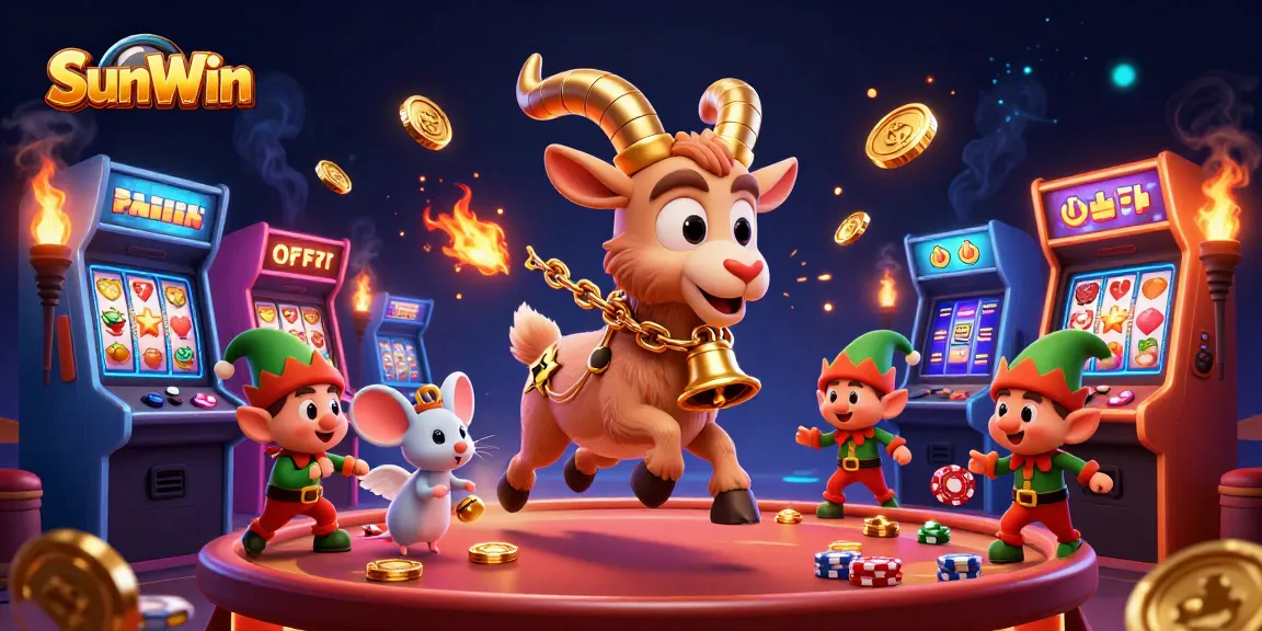 Experience the thrilling casino ambiance at SunWin with a lively dynamic illustration featuring vibrant characters and gaming elements.