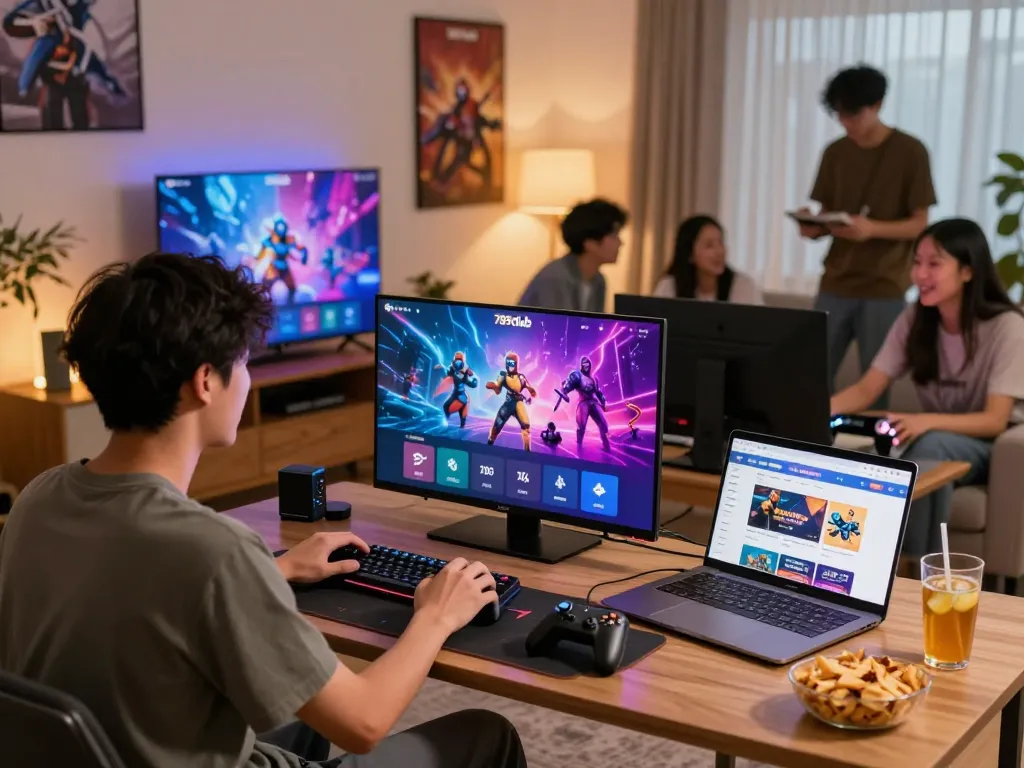 Exciting 789club gaming experience with friends in a modern living room.