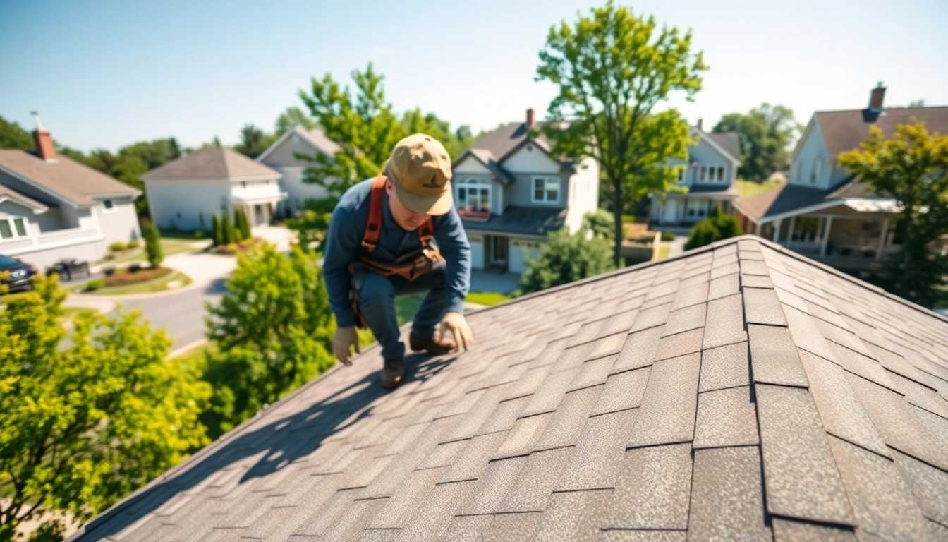 South Jersey roofing crew expertly installs shingles, showcasing craftsmanship in a sunny residential area.