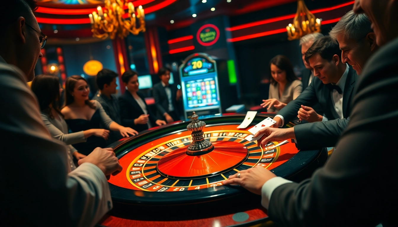 Kuwin players enjoying a thrilling roulette game at a vibrant casino.