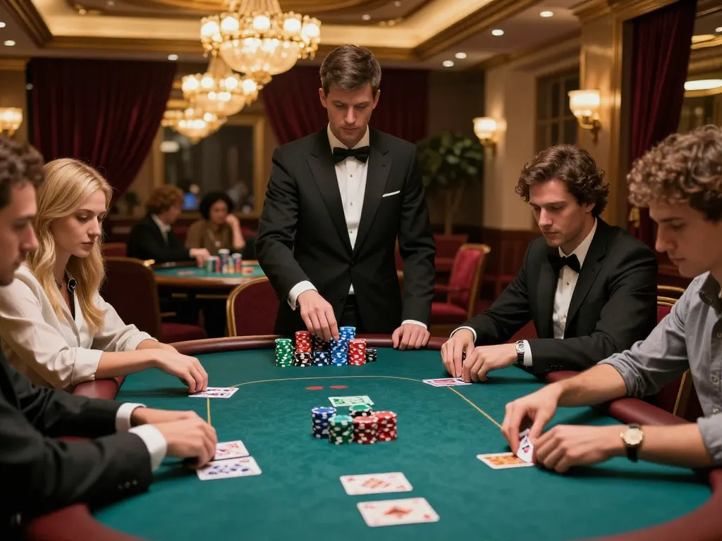 Players engaging in a high-stakes poker game at shbet casino, showcasing strategic gameplay.