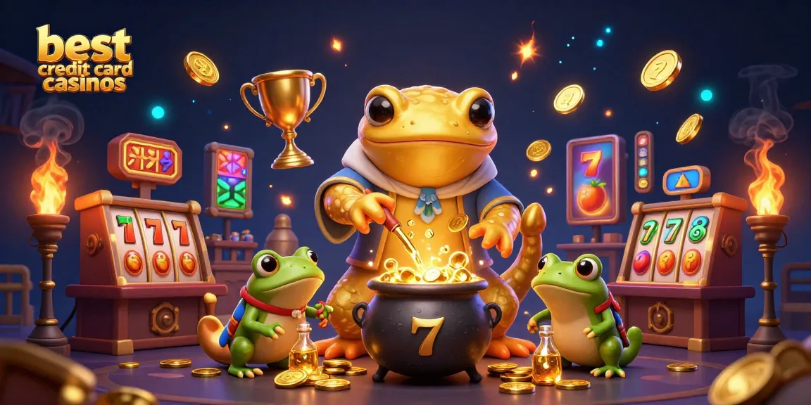 Experience the best credit card casinos with a golden salamander alchemist in a rich 3D scene full of gaming excitement.