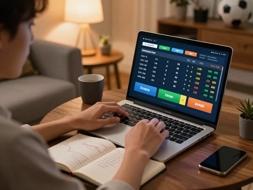 Soi keo nha cai with a person engaged in online sports betting at home, focused on laptop screen.