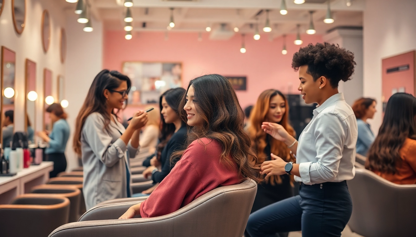 Professional hair salons showcasing skilled stylists creating stunning hairstyles in a luxurious setting.