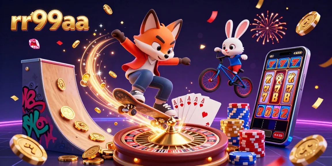 Engage with rr99aa's thrilling environment featuring animated gaming characters and dazzling casino elements.
