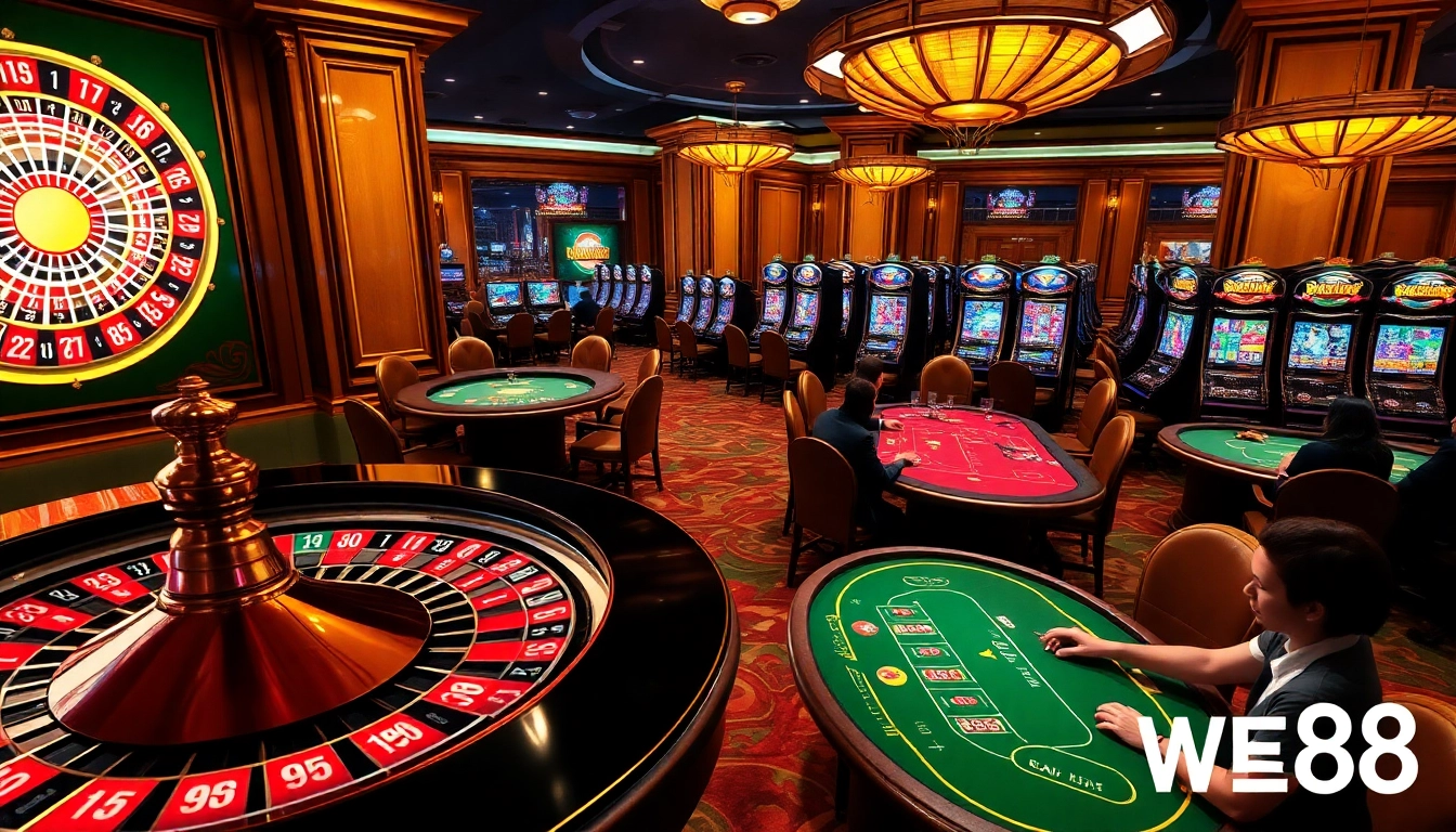 WE88 online casino scene showcasing engaging roulette, poker, and slot games.