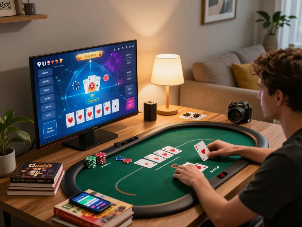 Play poker online with uu88 casino app in a comfortable home setting.